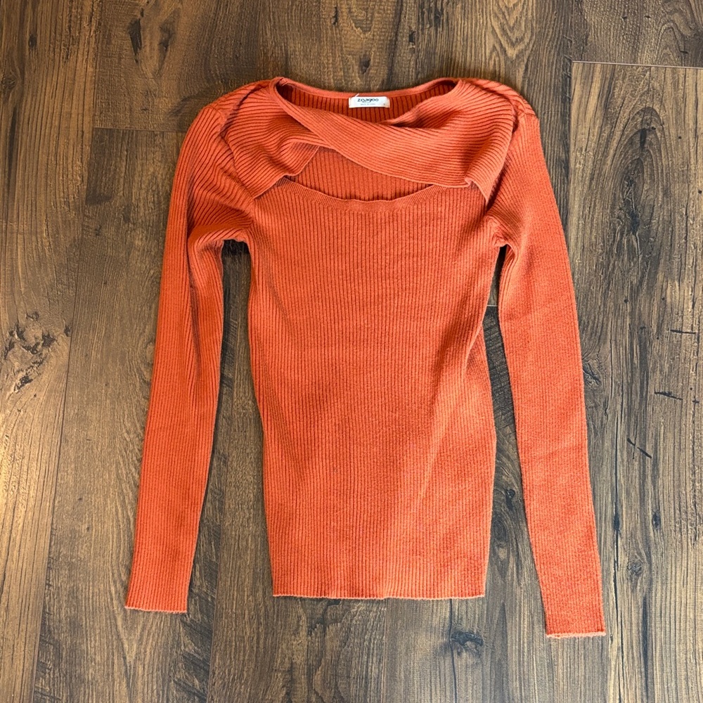 zeagoo Orange Ribbed Scoop Neck Sweater